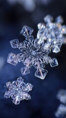 Fototapeta premium Intricate Snowflakes Captured in Stunning Detail, Showcasing Their Unique Crystalline Structures Against a Soft Blue Background