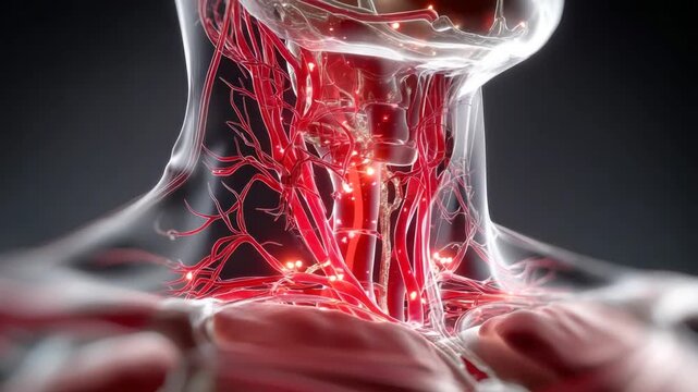 3D anatomical illustration of human neck vessels
