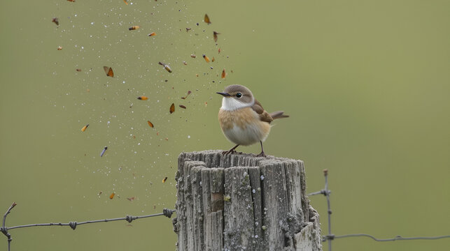 An Eastern Phoebe hunts for flying insects from the pasture fence.