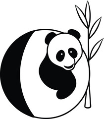 panda and bamboo line art on transparent background