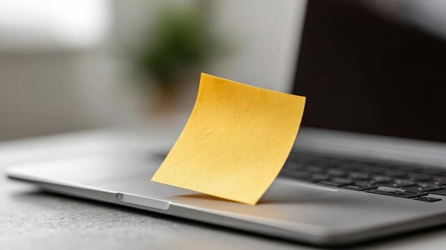 Yellow sticky note floating above a laptop keyboard, creating a sense of anticipation and highlighting the potential for important messages or reminders