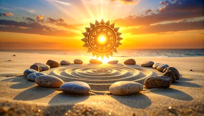 Golden sun over sand mandala