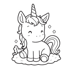 vector illustration of a cartoon unicorn coloring pages