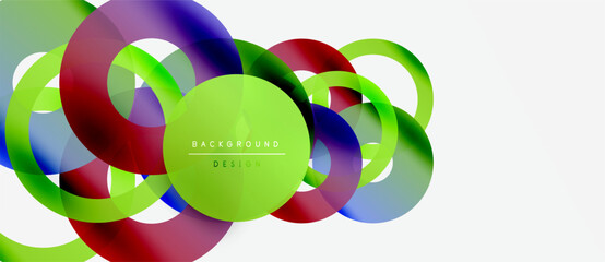 Obraz premium Abstract colorful circles overlap, creating dynamic visual effect. Modern design elements suggest innovation, energy. White background provides contrast.