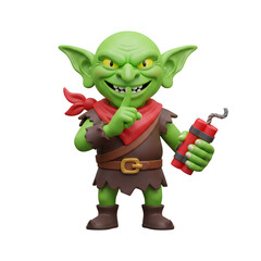 Mischievous goblin character holding dynamite bomb