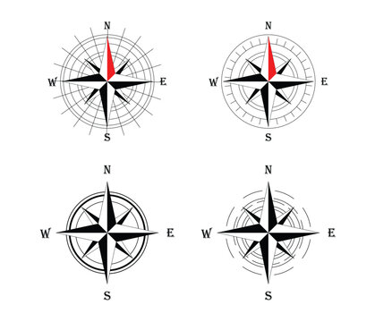 Compass rose navigation direction icons vector isolated on transparent background