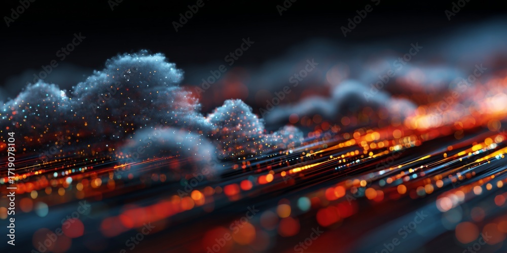Wall mural futuristic cloud technology concept with colorful data stream and digital background for innovation 