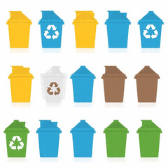 Colored Recycling and Composting Icons for Waste Sorting in Spanish