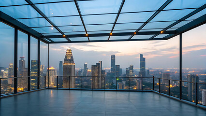 Stunning Cityscape View from Modern Rooftop Terrace
