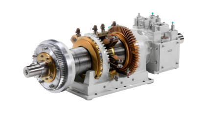 Detailed Engine Components: A precise image highlighting the intricate design of an industrial engine's inner mechanics. Capturing the beauty of complex engineering