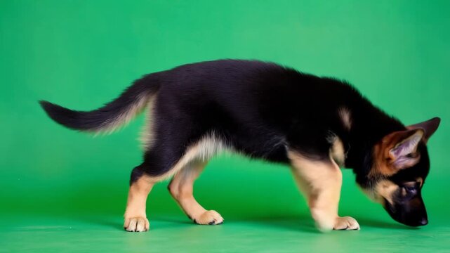 Junger Sch&auml;ferhund auf Chroma Key Greenscreen &ndash; isoliertes Videomaterial f&uuml;r kreative Projekte