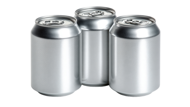 Three silver aluminum beverage cans stacked