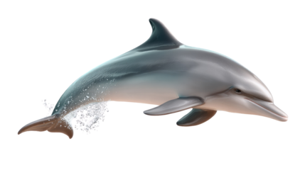 Oceanic Grace: A single dolphin leaps and dances with the energy, showing its sleek form and marine environment, a symbol of marine life and aquatic environments.