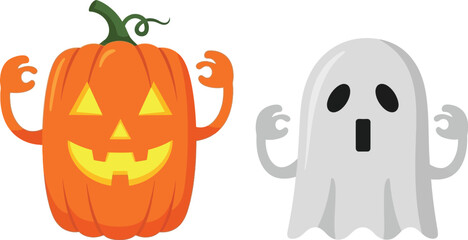 Halloween pumpkin and ghost illustration vector design