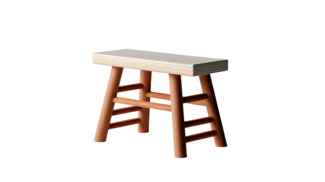 Wooden Stool's Simplicity: A simple, clean wooden stool in a studio setting. The stool showcases minimalism and natural materials. Perfect for interior design and home decor imagery.