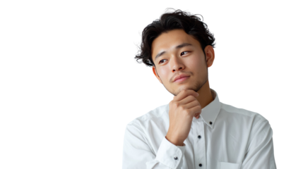 Contemplative reflection: A thoughtful person gazes into the distance with a hand resting on his chin, capturing the essence of introspection and deep thought.