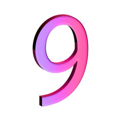 A large, three-dimensional number nine in bright pink with a shadow effect