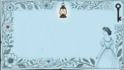 Illustration Of A Vintage Style Frame With Floral Borders With A Woman And Other Elements Vector Design Template