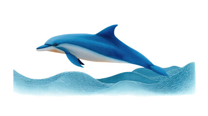 Obraz premium Dolphin's Ocean Leap: A majestic dolphin leaps gracefully from the ocean waves, embodying freedom and the boundless energy of the sea, painted in vibrant shades of blue and white.