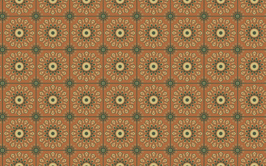 Decorative Seamless Pattern flowers green and orange color, vintage seamless pattern, seamless pattern with floral pattern.