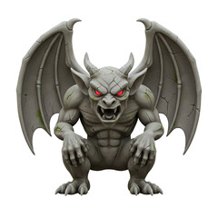 Stone gargoyle statue with glowing red eyes
