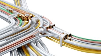 Electric Wiring Connection: A close-up shot showcasing the intricate network of electrical wiring connections, highlighting the complexity and precision of modern technological infrastructure.