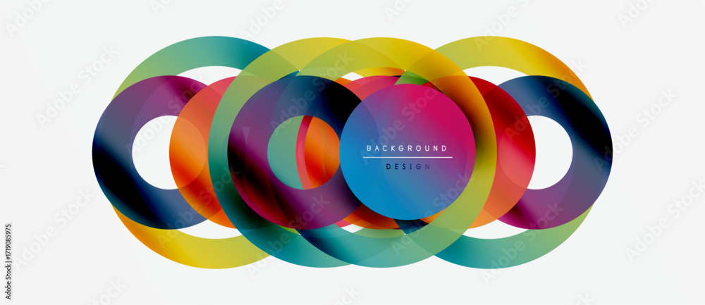 Wall mural abstract colorful circles overlap, creating vibrant geometric design. text reads background design w