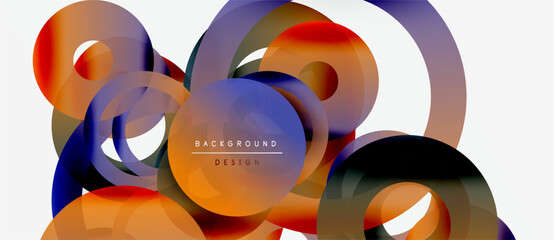 Abstract colorful shapes overlap, creating dynamic composition. Warm tones dominate with cool accents. Modern design element.