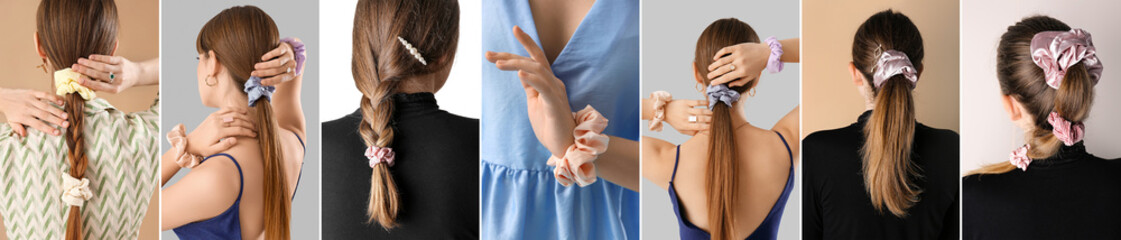 Group of young women with stylish hair scrunchies