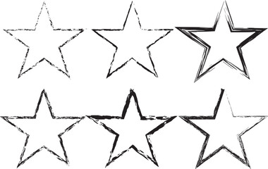 Star crayon set with chalk texture. Star kid crayon yellow color. Simple kid element. Vector illustration Crayon doodle stars symbol