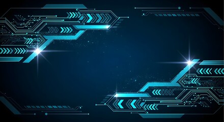 Futuristic digital border with glowing blue technology lines.