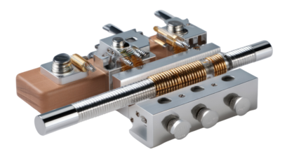 Precision Engineering at Work: An intricately designed piece of industrial machinery, showcasing meticulous engineering with metallic components, gears, and shafts.