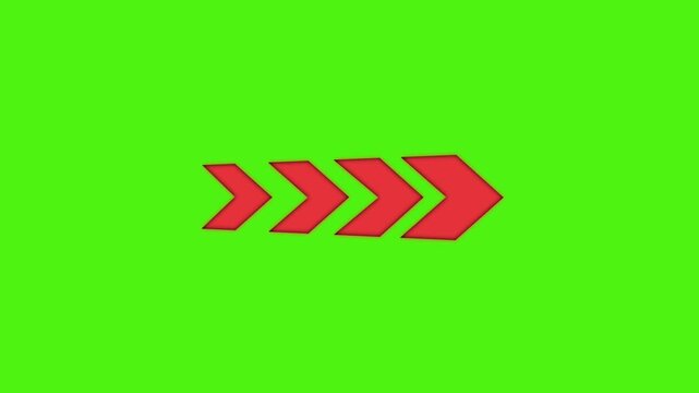 Flat 2D red arrow animation with neon blinking effect on green background. Simple motion graphic suitable for video transitions, navigation elements, or modern presentation templates