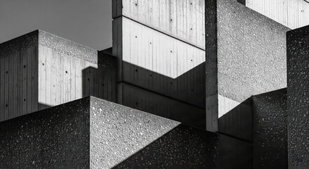 Abstract architectural background with brutalist concrete building, modern geometric pattern with light and shadow for minimalist and industrial design