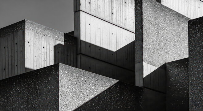 Abstract architectural background with brutalist concrete building, modern geometric pattern with light and shadow for minimalist and industrial design