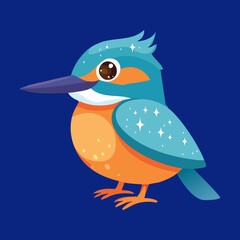 A cute cartoon kingfisher bird, a friendly and charming representation of a wild bird and nature
