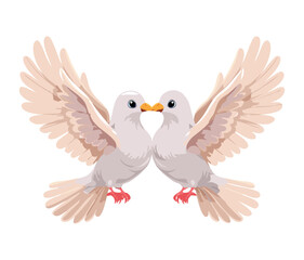 A pair of white doves in a loving pose with intertwined wings, representing peace, harmony, and togetherness