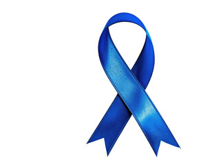 Deep blue ribbon, symbol of awareness,  isolated on black