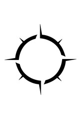 A geometric compass rose symbol. A stylized navigation or direction icon. Abstract target or focus symbol.