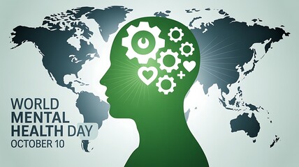 Global Mental Wellness: Mind, Heart, and Gears Concept