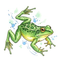 Fototapeta premium Vibrant Green Frog Illustration Detailed Aquatic Amphibian Art