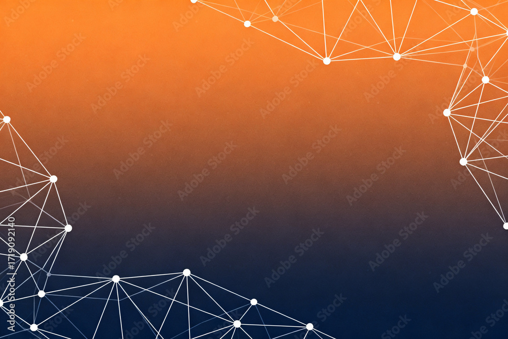 Wall mural abstract geometric network pattern with gradient background transitioning from orange to dark blue