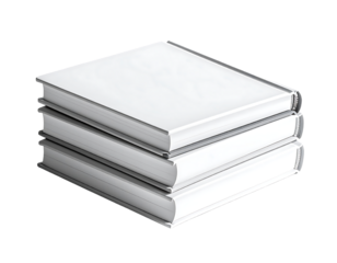 Three pristine, blank, hardback books stacked neatly, showcasing clean lines and a minimalist aesthetic