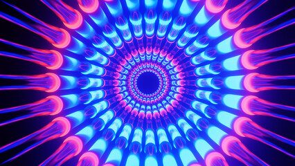 Circular tunnel rotating with glowing blue and pink neon lights. VJ background