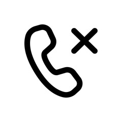 Illustration of a black phone receiver with a black x symbol placed next to it on a white background
