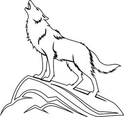 Bold howling wolf outline vector illustration on white, suitable for sports logos, tribal tattoos, and outdoor brands.