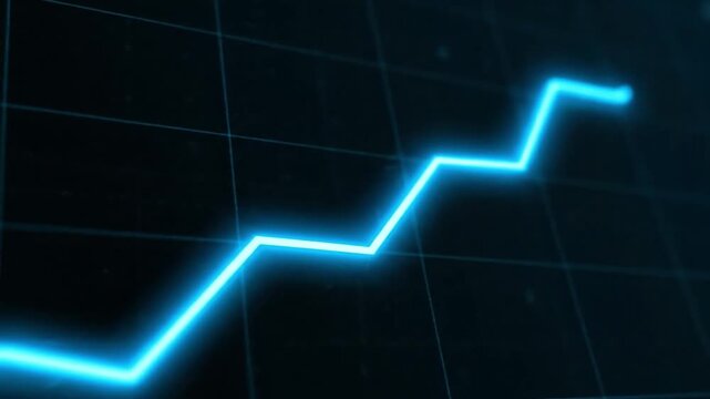 Animation of a luminous ascending line graph, showcasing progressive growth over a grid backdrop