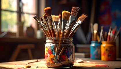 Paintbrushes in a jar