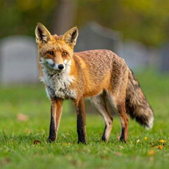 Fototapeta premium Red fox in grassy field
