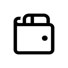 Illustration of a black and white wallet with rounded edges and a button closure on a white background